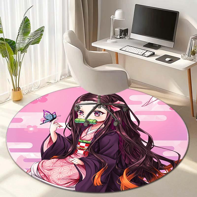 Classic Japanese-style Cartoon Demon Slayer Round Rug, Home Soft Decorative Anti-slip Yoga Mat and Chair Mat, Outdoor Floor Mat Carpet K13