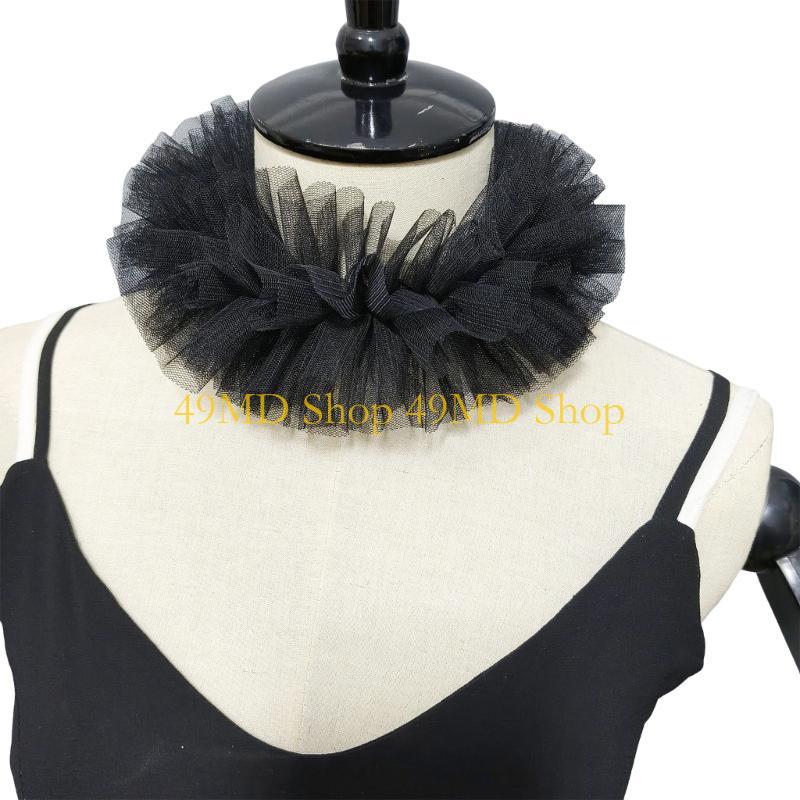 49MD Renaissances Victorian Neck Ruff Mesh Ruffled False Collar and Wrist Cuffs for Historical Themed Event Colonial Costume