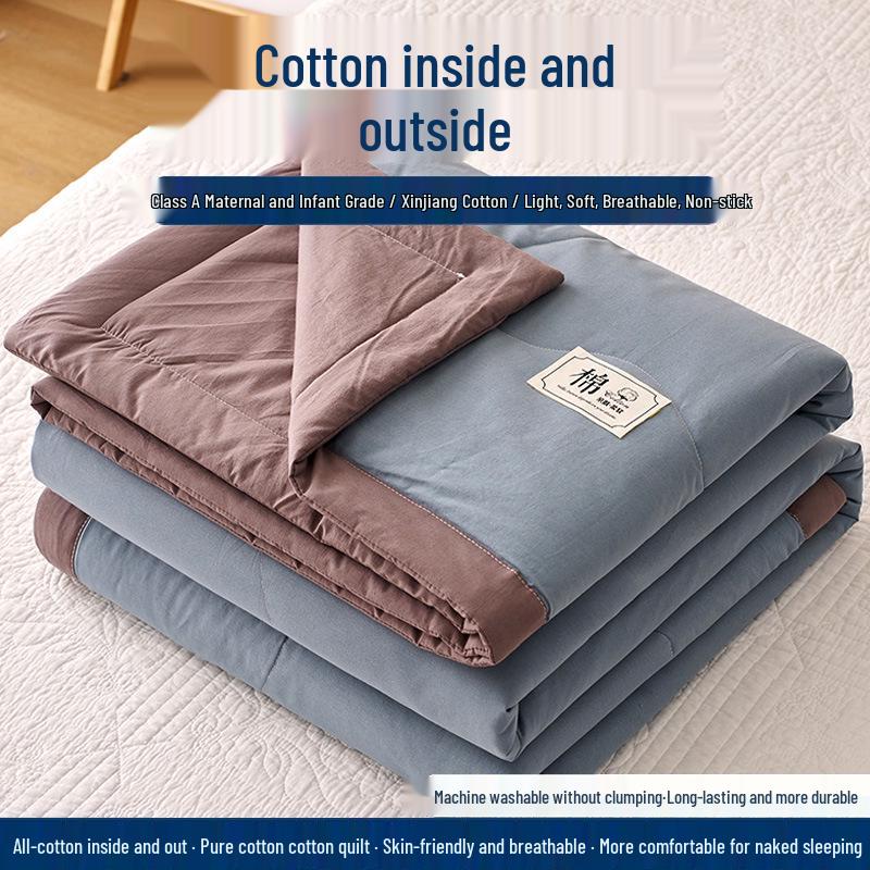 Tvättat täcke i ren bomull - Mjukt, lättviktigt, andningsbart, perfekt för sommaren, finns i enkel- och dubbelstorlek.