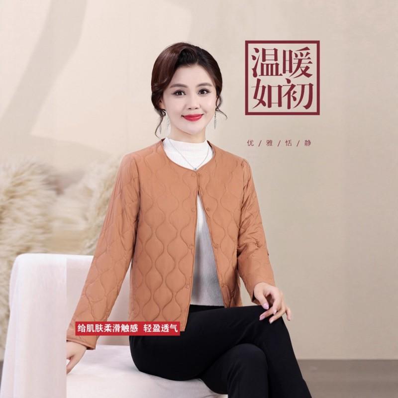 Womens Short Down Jacket 90 Duck Lightweight Warm Round Neck Convertible V Middle-aged Moms