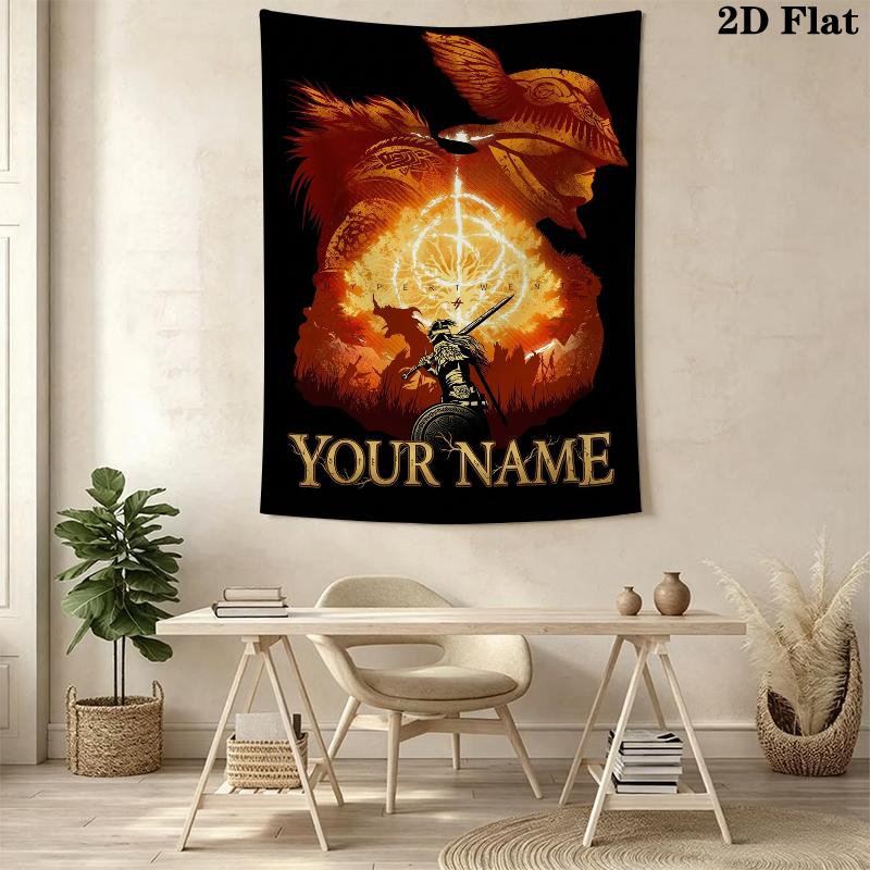 Custom Name Elden Ring Wall Tapestry Aesthetic Wall Hanging Printed Fabric Blanket Decorative Tapestries for Bedroom Living Room Home Decor