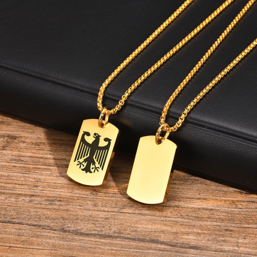 German Eagle Square Neckalces for Men, Stainless Steel Big/Small Dog Tag Pendant Necklace,Trendy Germany Jewelry Gift