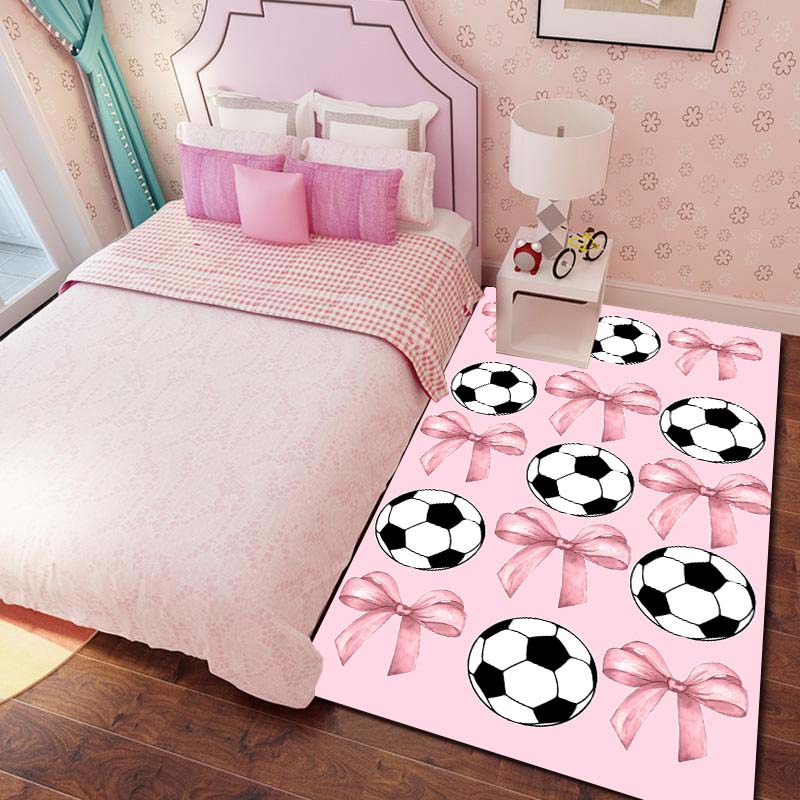 Pink Bow Soccer Rug – Girly Bedroom Floor Mat – "Sweet-Cool" Style Sports-Themed Non-Slip Bedside Mat