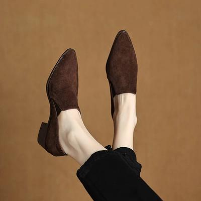 Fashion NEW Spring/Autumn Women Pumps Pointed Toe Chunky Heel Shoes Sheep Suede Leather Shoes for Women Concise Slip-on Handmade Shoes