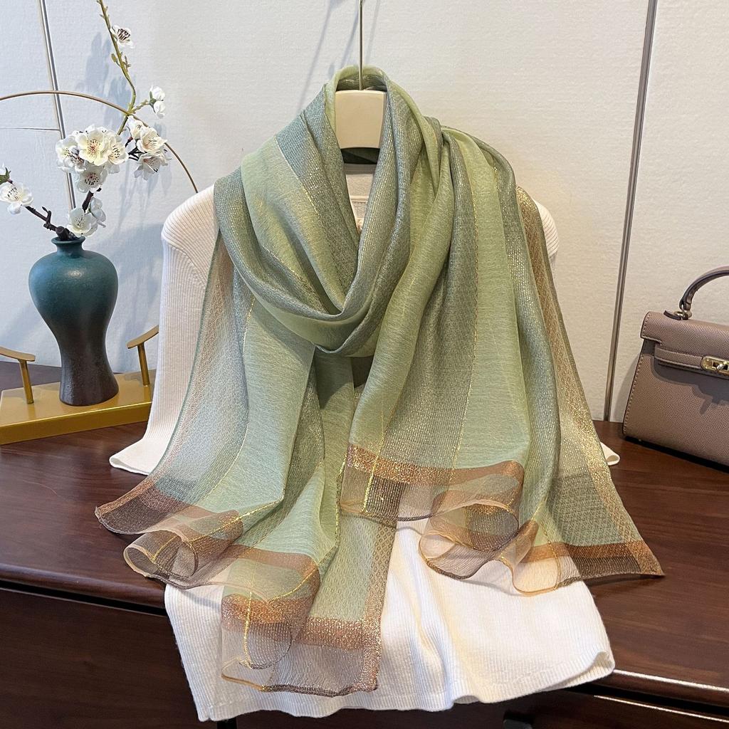 New Retro High-end Temperament Shawl with Yarn Scarf Korean Style Fashionable Light Luxury Silk Temperament Scarf for Women