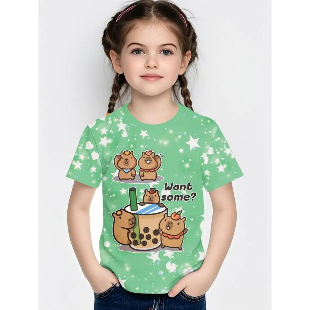 Kids' T-Shirt Animals Boys and Girls Capybara Children's T-Shirt 3D Print Top Loose and Comfortable Gradient Children