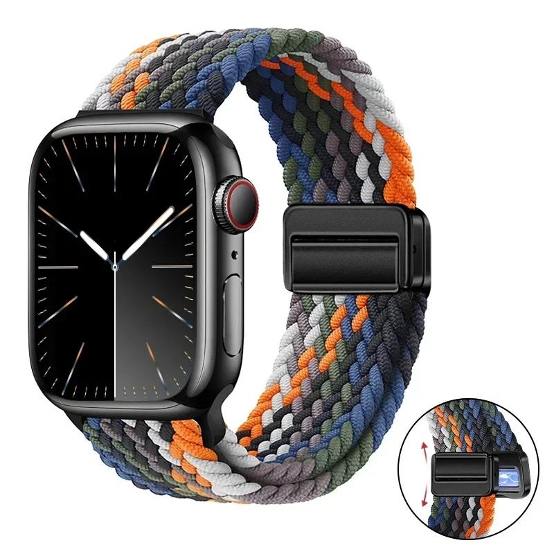 Magnetic Braided Loop Strap For Apple Watch Band 45mm 41mm 44mm 42mm 46mm Ultra 3 49mm Nylon Bracelet iWatch 11 10 9 8 7 6 5 SE