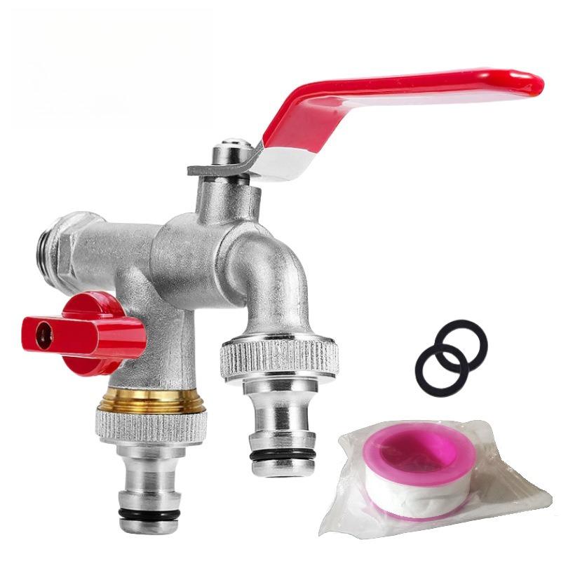 1/2'' Doppelkopf Wasserhahn Gartenbewässerung Gartenbewässerungsventil Schalter Waschmaschinenzubehör Gewindelegierung Spültischarmatur