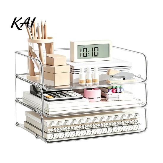 Multi Layer Desk Organizer Clear Acrylic File Tray, 1/2/3/4/5 Tier Paper Ducument Storage Box Box, Stackable Office Supplies Rack