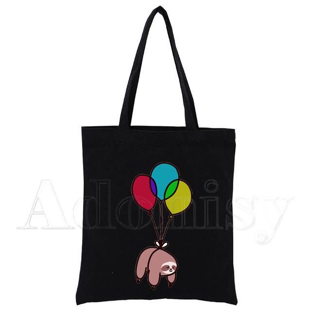 

Ленивец Унисекс Сумки Холщовая Сумка-тоут с принтом на заказ для повседневного использования, многоразовая, дорожная, повседневная сумка для покупок, черная 24*26cm