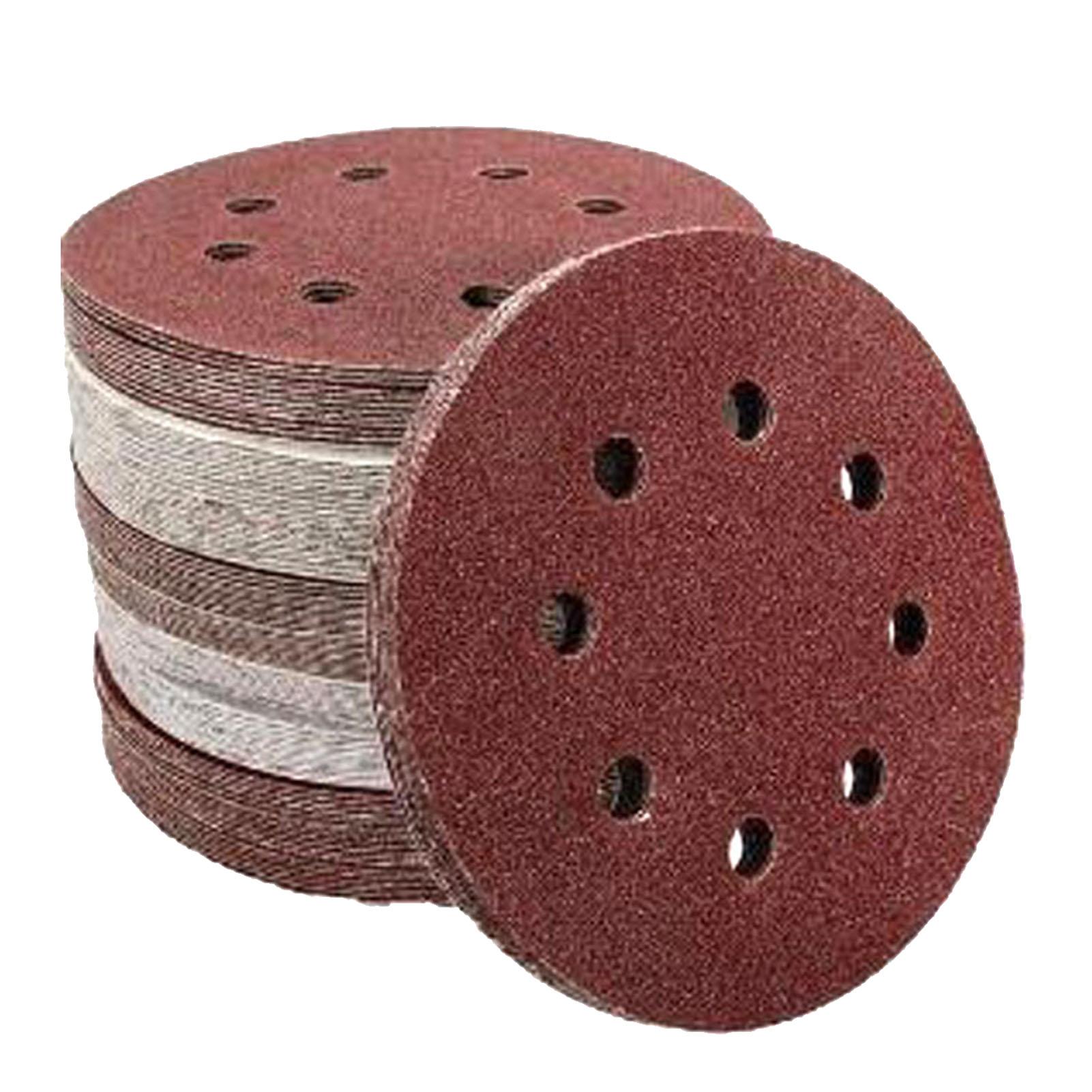 

75 шт. 5-дюймовая 8-отверстная наждачная бумага толщиной 1 мм зернистостью 120 240 400 800 1000 шлифовальные диски для ржавчины краски заусенцев
