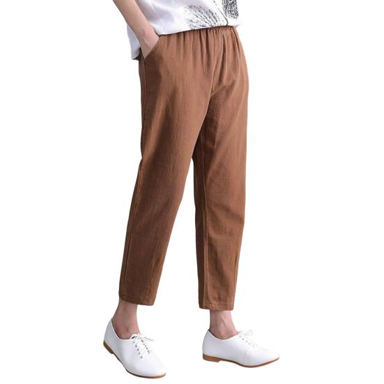 Haremsbukser for kvinner Brede ben Ensfargede lange bukser med lommer Elastisk midjebukse med løs passform turbukser