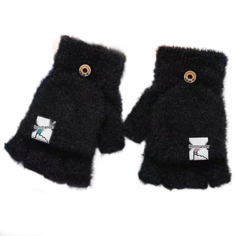 Plush Flip-Top Faux Mink Velvet Half-Finger Gloves - Thick Warm Knit for Autumn/Winter Writing