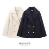 Jnleaog Autumn New Women's Clothing Fashion Style French Fashion Bead Leather Double Breasted Coat 3046296