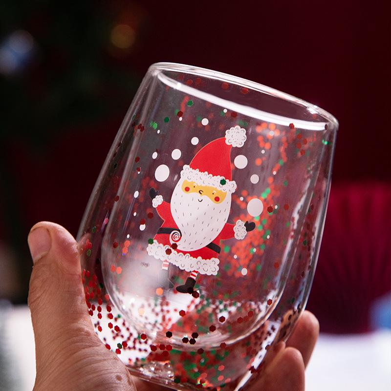 4pcs Santa Cartoon Double-Wall Insulated High Borosilicate Glass Set, Reusable Christmas Holiday Gift for Family and Friends
