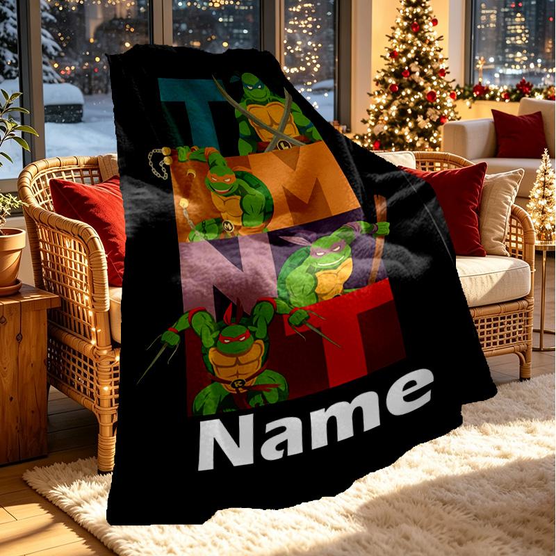 Custom Name Personalized Teenage Mutant Ninja Turtles Print Blanket, Home Decor, Bedroom, Sofa, Camping, Couch, Gifts for Birthday Christmas