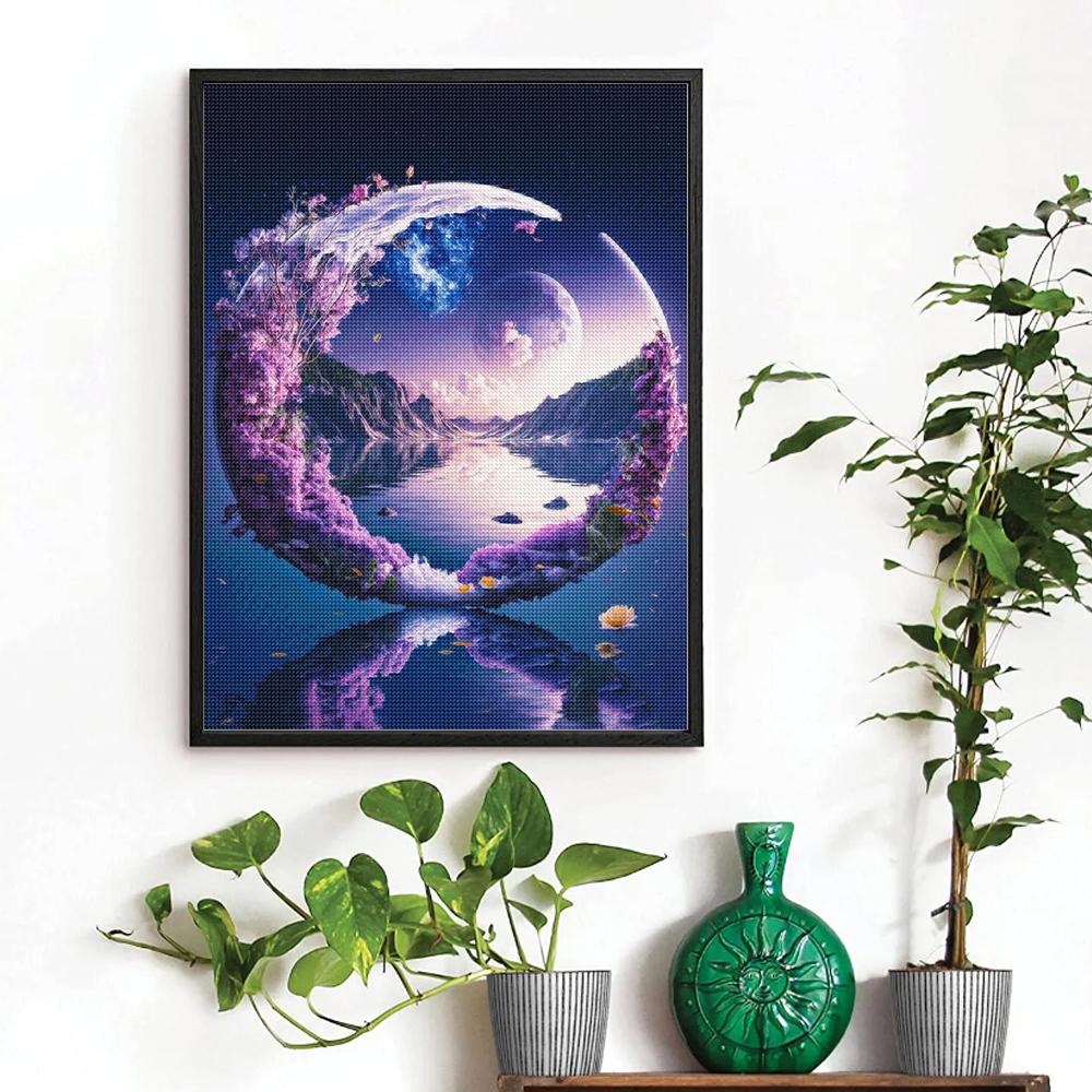 DIY 5D Diamond Painting Art Purple Moon Full Round Mosaic Diamond Embroidery Landscape Cross Stitch Set Home Decoration