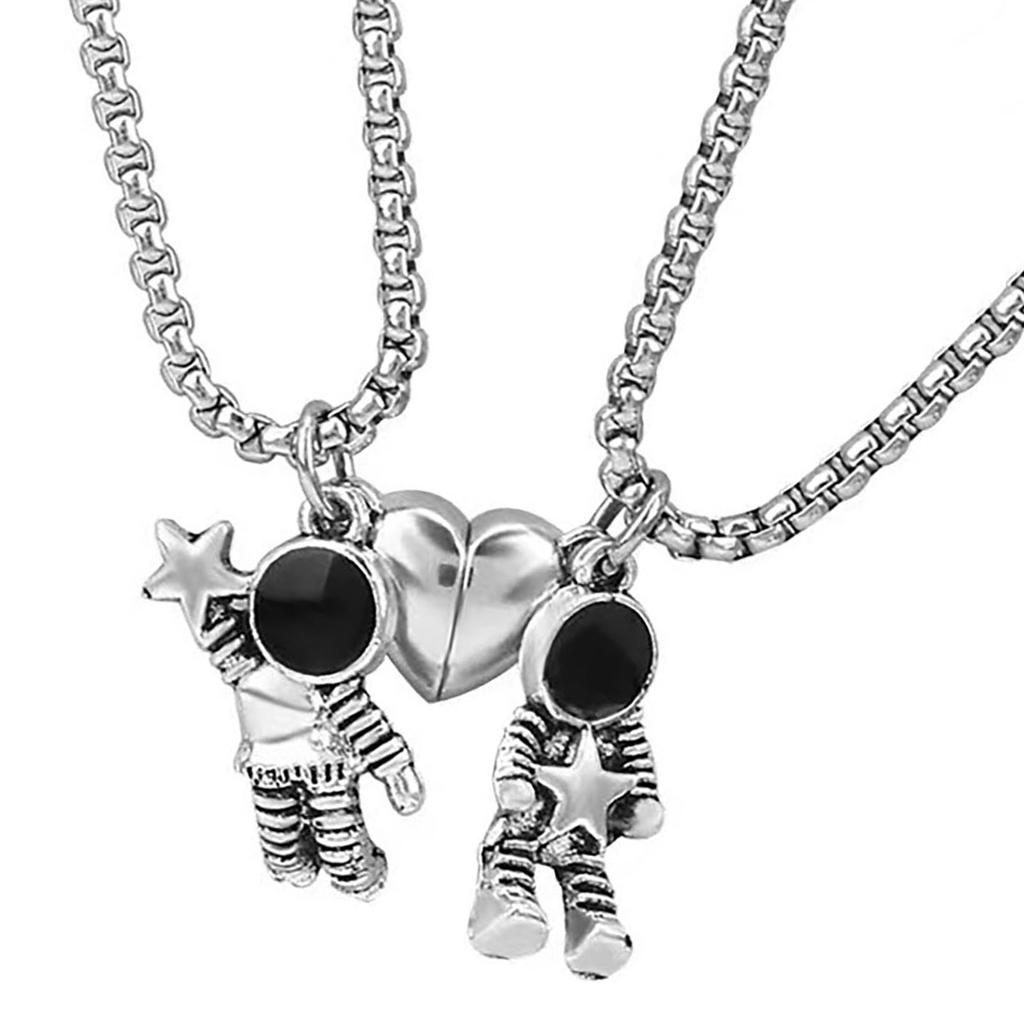 Couples Matching Necklaces Unique Design Titanium Steel Spaceman Pendant for Friends Men Women