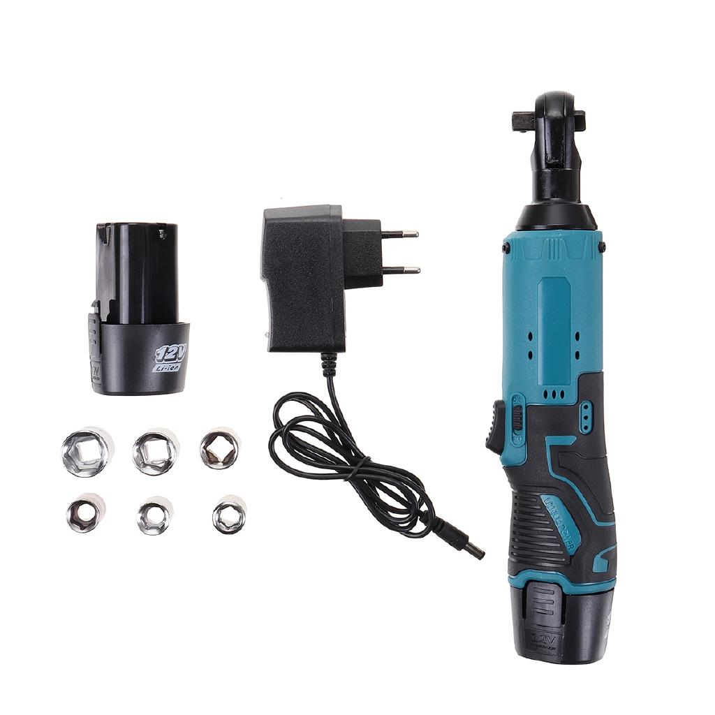 Rechargeable Electric Ratchet Wrench Electric Cordless Right Angle Wrench Kit 2 Lithium-Ion Battery For Car 18V 28V 42V