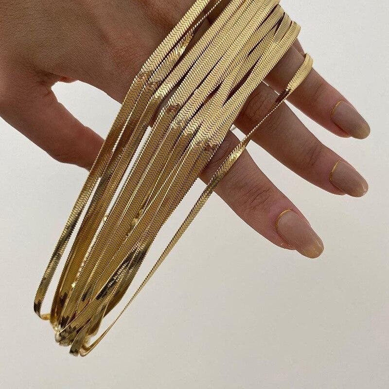 Fashion Unisex Snake Chain Women Necklace Choker Stainless Steel Herringbone Gold Color Chain Necklace for Women Jewelry