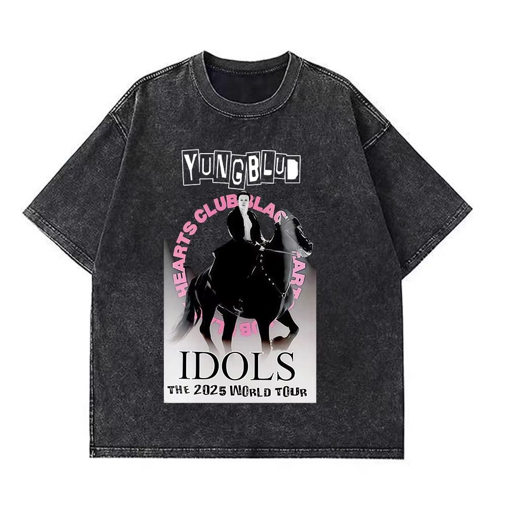 Yungblud IDOLS The World Tour Merch Retro Gewaschenes T-Shirt Herren Damen Hip Hop Rock Kurzarm T-Shirts Übergroße T-Shirts
