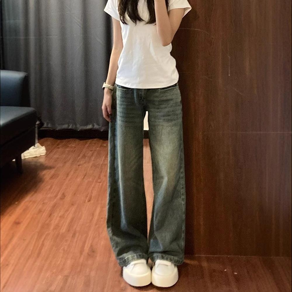 Women's American Retro Fleece-Lined Wide Leg Jeans - Autumn/Winter High Waist, Slimming, Loose Fit, Straight Leg Pants