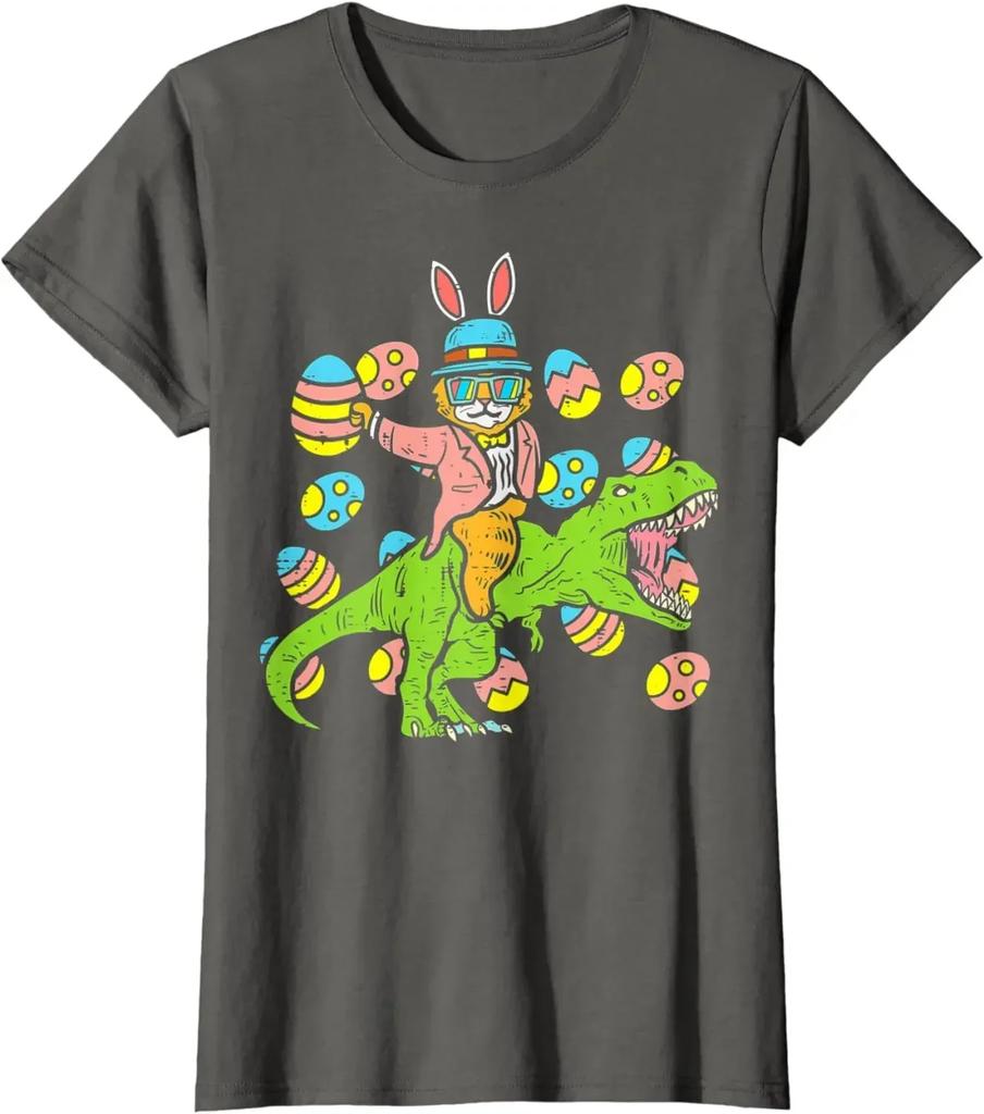 Cat Easter Bunny Riding Dino Egg Hunt Dinosaur Boys Young Kids T-Shirt Men Clothing Vintage T Shirt Four Seasons Tees