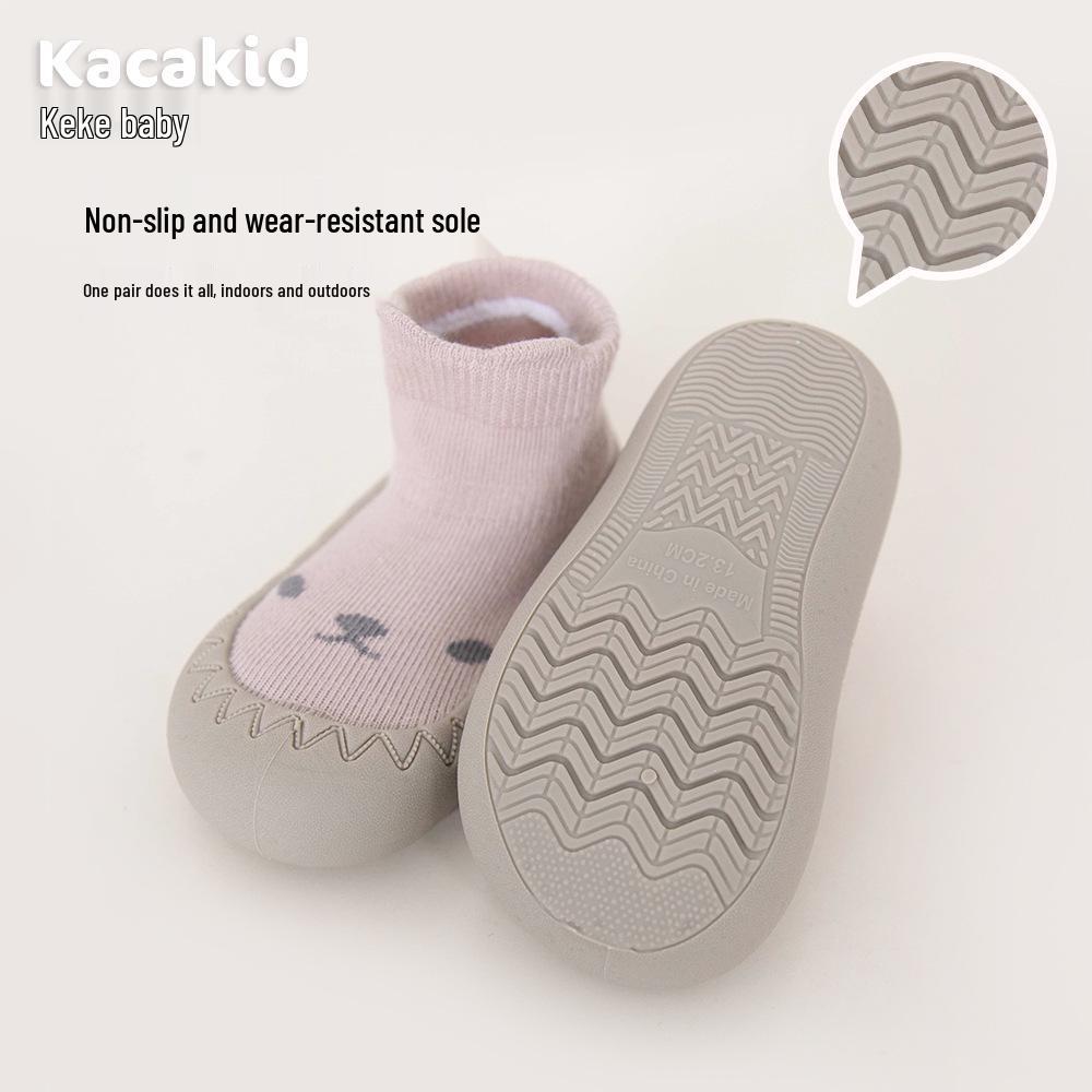 Kūdikių ir mažylių neslystantys minkšto paduko batai su šukuotos medvilnės kojinėmis ir guminiu padu