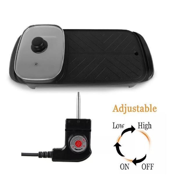 Korean Style 2 in 1 Electric Multi Cooker Barbecue Pan Hot Pot Cooker Electric Smokeless Barbecue BBQ Grill Non-Stick Coating Hotpot Roasting Baking