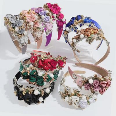Elegant Baroque Rhinestone Pearl Headband: Luxurious Wide Edge with High Skull Design