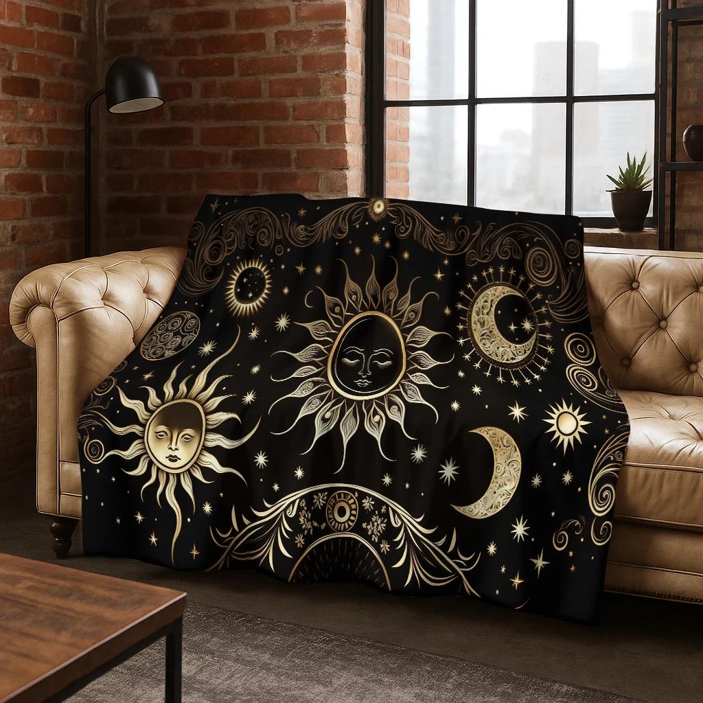 Gotisches Sonnen gesicht Mond gesicht Hexerei Tarot Flanell Decke Weiche Warme Decke für Schlafzimmer Zimmer Wohnzimmer Reise Camping Picknick