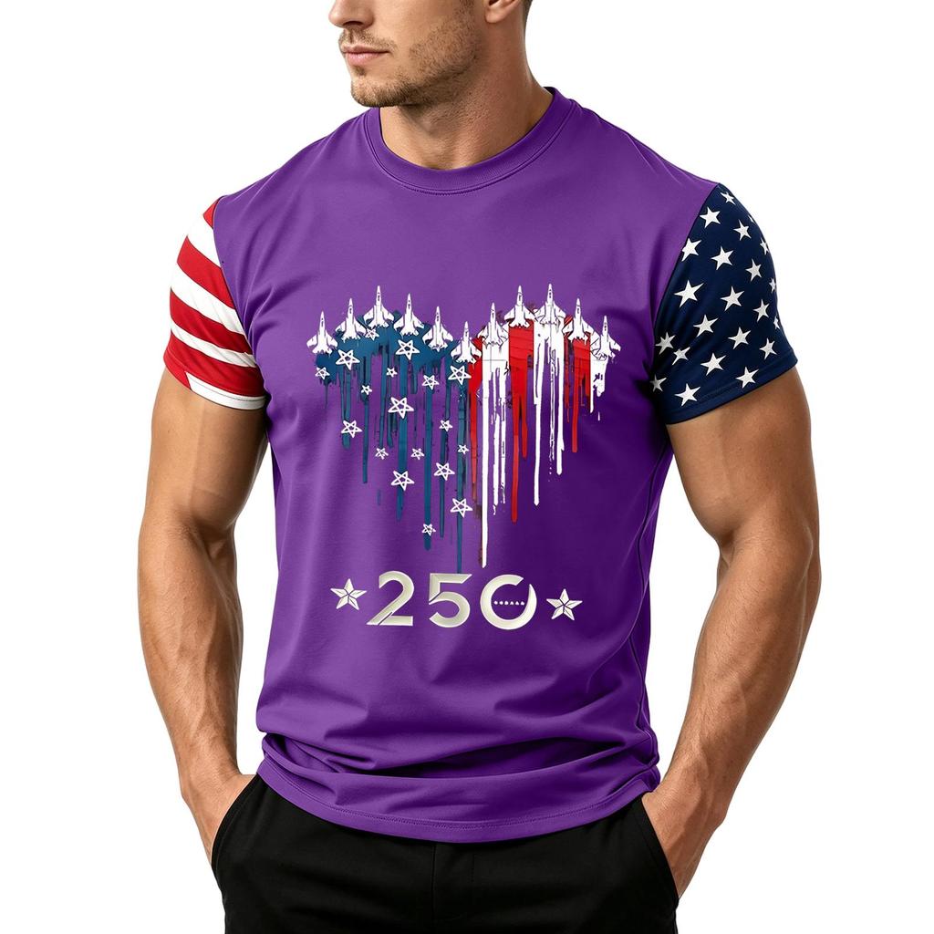 Men's Independence Day Flag Print Short Sleeve T-Shirt, Loose Casual Daily Summer Tops