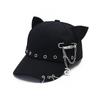 Hiphop Metal Ring Baseball Hat Rivet Peaked Cap Retro Cat Ear Baseball Cap  Men