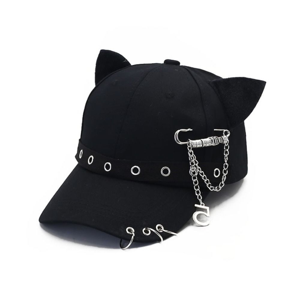 Hiphop Metal Ring Baseball Hat Rivet Peaked Cap Retro Cat Ear Baseball Cap  Men