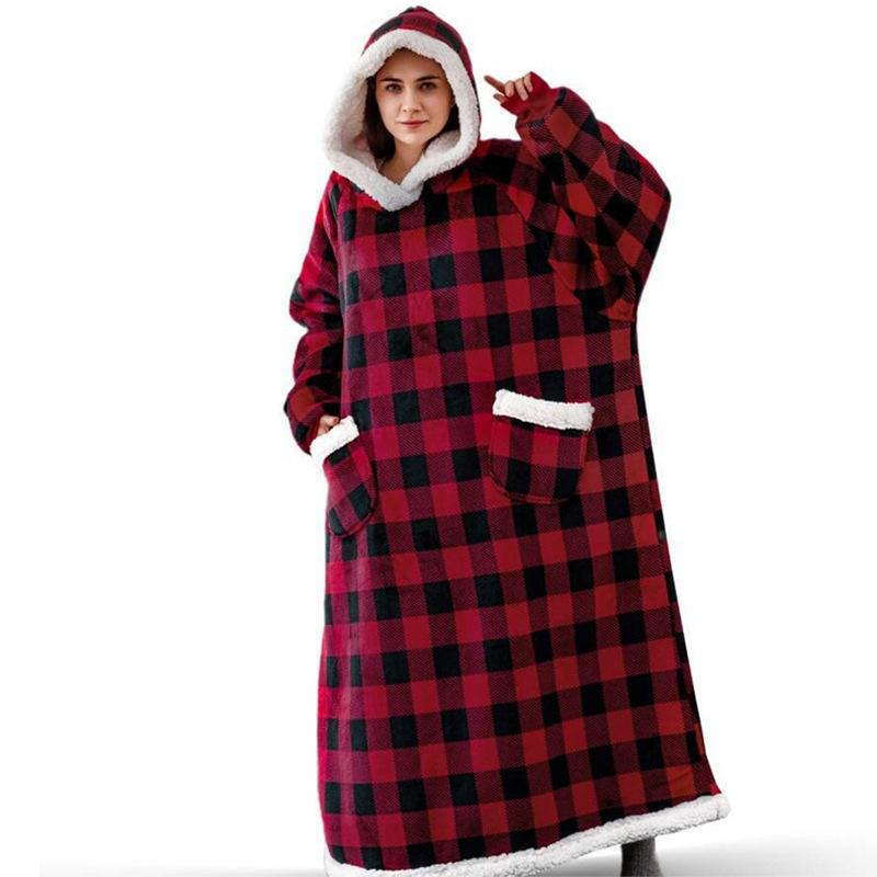 Warm Blanket for Home Bedroom Hooded Jacket Flannel TV Blanket Lazy Pajamas Sweater Soft Comfortable Lazy Wearable Blanket