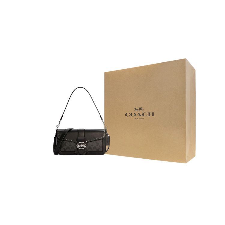 Coach Georgie 26 Classic Monogram Studded Carriage Logo Coated Canvas Underarm Bag Wine God Bag Crossbody Shoulder Bag Medium Women bags 5605-SVS3L
