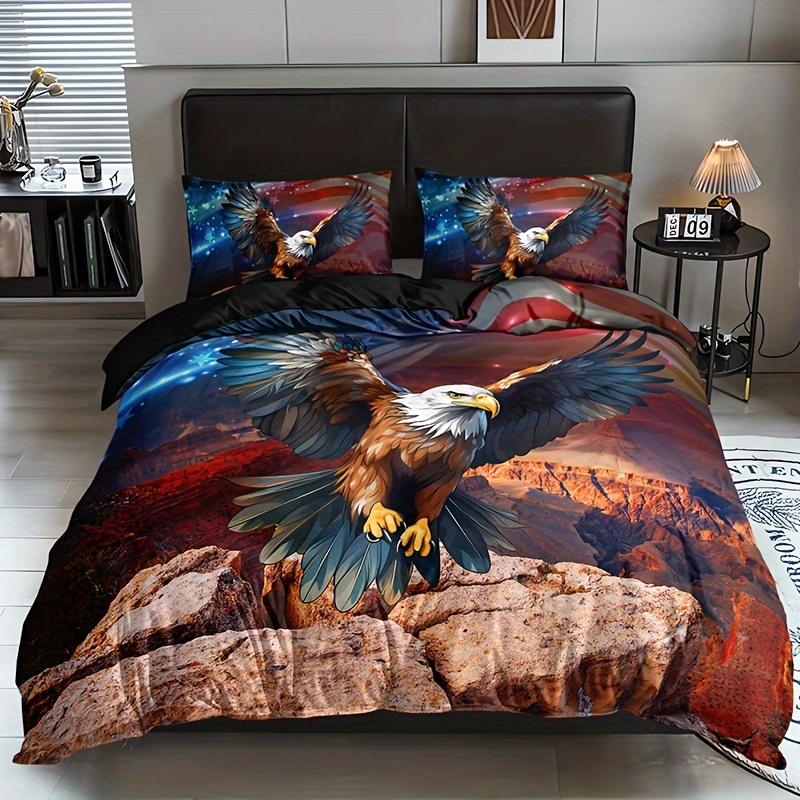 

Majestic Eagle Beding Set Vibrant Soft with Soft Fabric Duvet Cover 2 Pilowcases Breathable Polyester Al-Season Comfort for Home or Dorm Decor 135*200cm Eu-Single