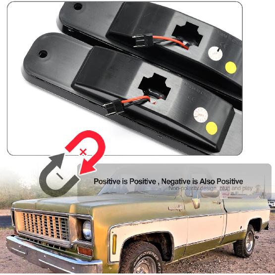 LED Side Marker Lights for 1973-1980 GMC Chevy C/K Series Pickup Trucks, K5 Blazer, Suburban - Amber Front Bumper Side Marker Repeater Lamp Kit LH RH