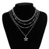 Layered Star Pendant Necklace Silver Hollow Star Multi‑Chain Choker Minimalist Y2K Style Adjustable Fashion Neck Jewelry