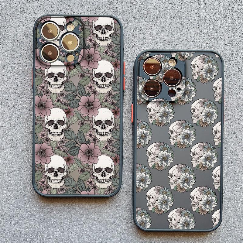 Deluxe Skull Flowers Phone Case For iPhone 15 14 13 12 11 Pro Max 13 12 Mini 8 7 15 14 Plus X XR XS Shockproof Black Phone Cover