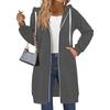 Damen Einfarbig Slim Fit Reißverschluss Rundhals Langarm Locker Kapuzenmantel Mittellang
