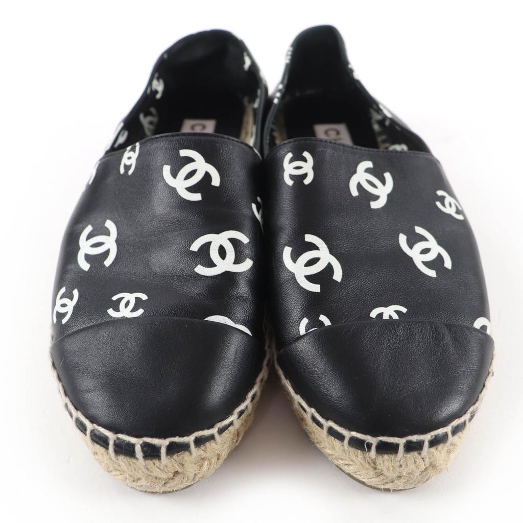 נעלי עור CHANEL נהדרות סימן COCO אספדריל סליפ-און שחור נשים 37 G38628 משומש