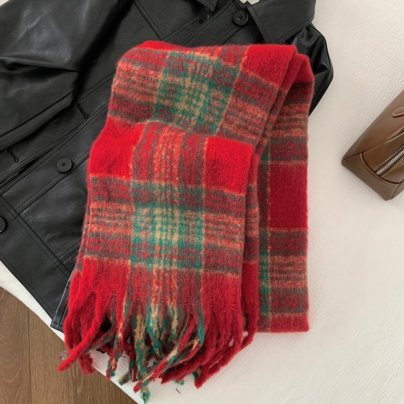 Maillard Style Brown Imitation Cashmere Scarf for Women Winter High End Tassel Mohair Thickened Scarf Student New Style