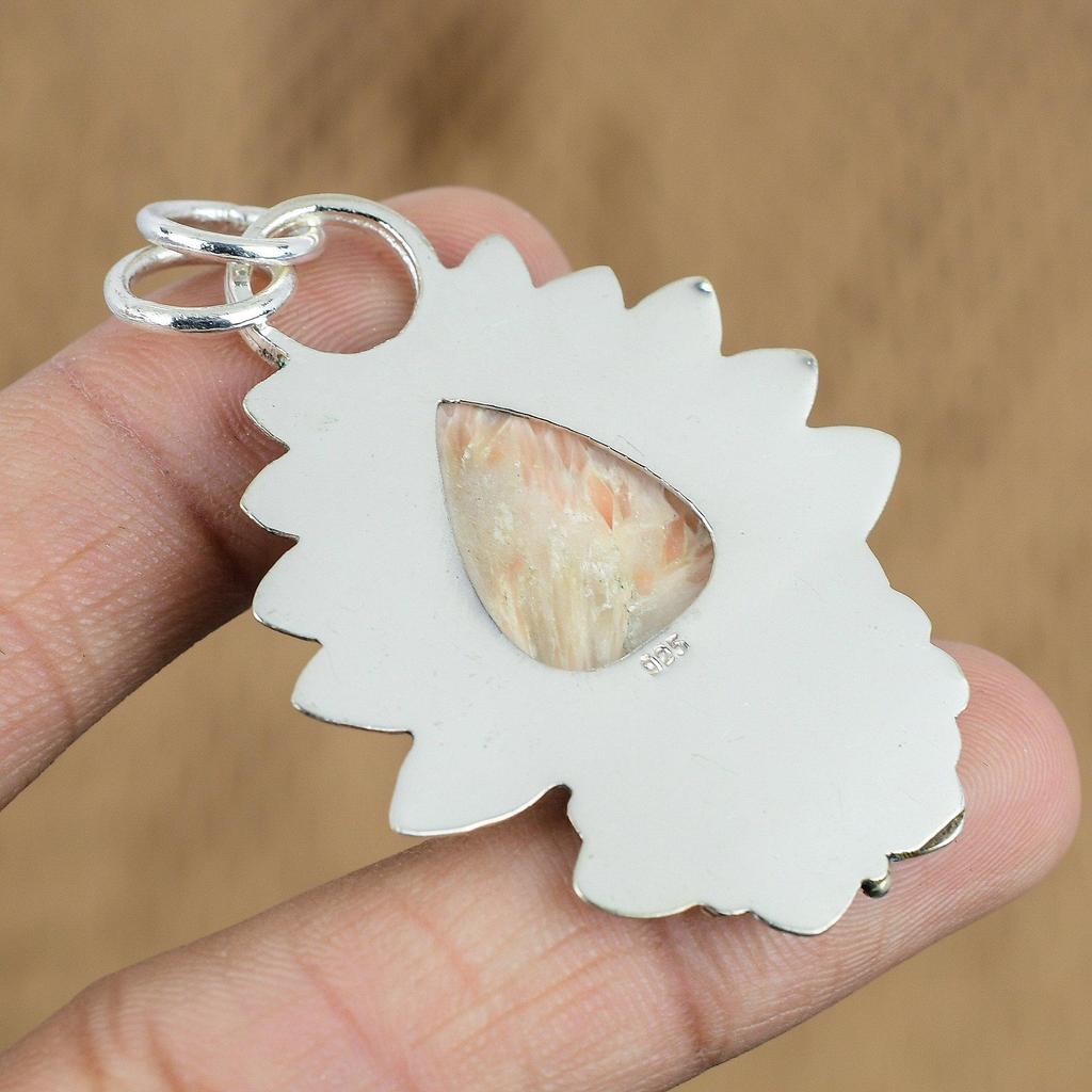 Anniversary Gift For Her Natural Scolecite Gemstone Pendant 925 Sterling Silver