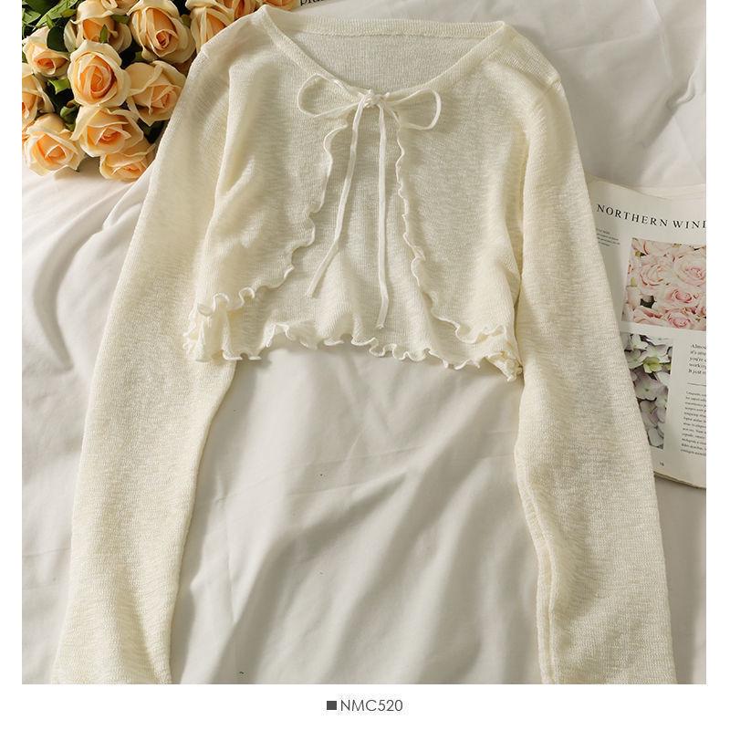 Women’s Lace-Up Ruffled Ice Silk Cardigan - Sun Protection Long Sleeve Chiffon Cover-Up Shawl for Summer