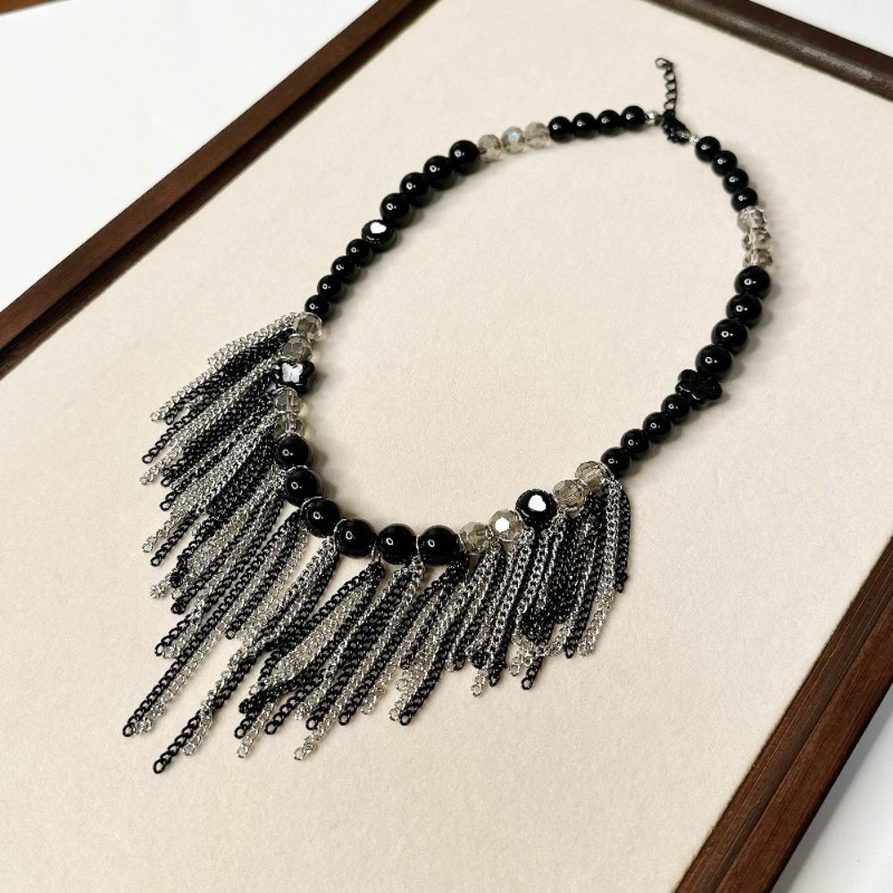 Collarbone Chain Tassel Beads Necklace Gothic Clavicle Chain Sweet Beaded Choker  Gift