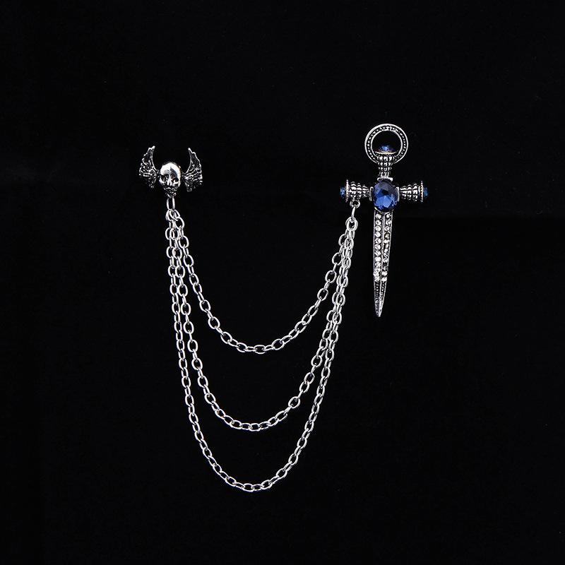 Halloween Hot Sale Chain Personality Skull Badge Wings Sword Vampire Brooch Collar Pin