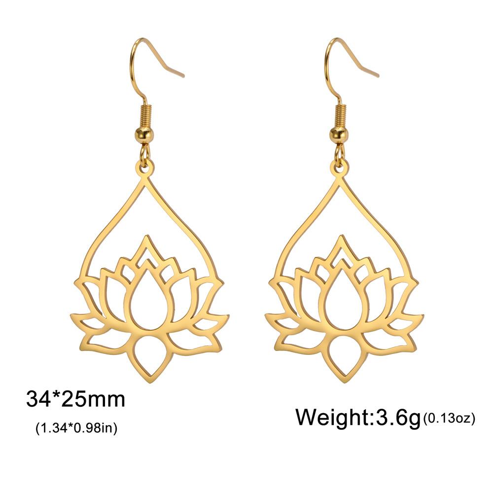 My Shape Hollow Lotus Drop Earrings for Women Stainless Steel Flower Dangle Earring Yoga Buddhism Jewelry Gifts Amulet Wholesale