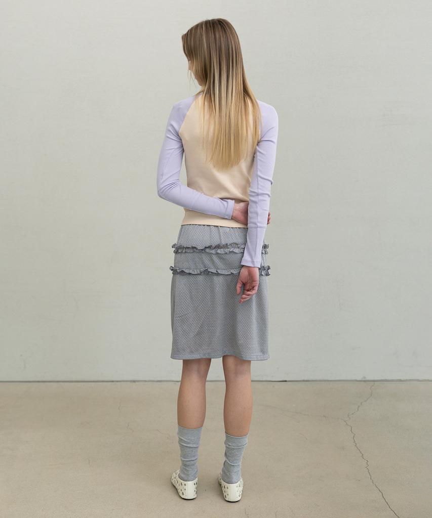 Forev Mesh Frill Midi Skirt - Silver