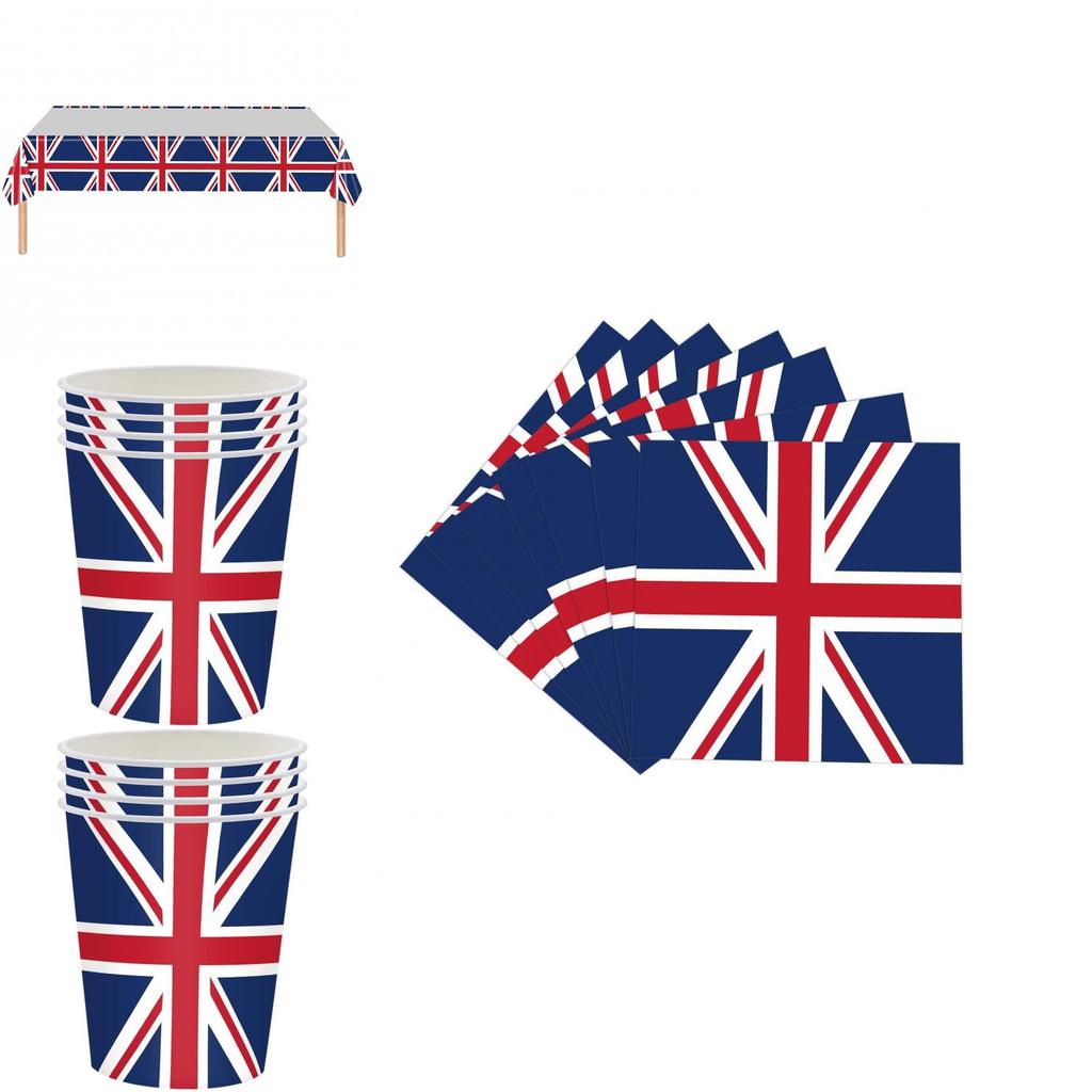 Britische Flagge Partyzubehör Set Gedenken Sie dem Platinjubiläum 2022 mit diesem wertvollen, multifunktionalen Set!